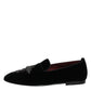 Black Velvet Embellished Loafer Slip On Shoes