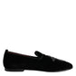 Black Velvet Embellished Loafer Slip On Shoes