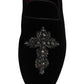 Black Velvet Embellished Loafer Slip On Shoes