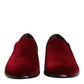 Red Cotton Velvet Slip On Loafers Formal Shoes