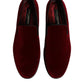 Red Cotton Velvet Slip On Loafers Formal Shoes