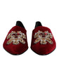 Black Red Velvet Embellished Slip On Shoes