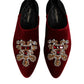 Black Red Velvet Embellished Slip On Shoes