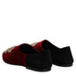 Black Red Velvet Embellished Slip On Shoes