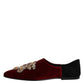 Black Red Velvet Embellished Slip On Shoes