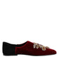 Black Red Velvet Embellished Slip On Shoes