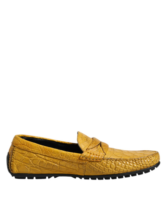 Yellow Exotic Leather Loafers Slip On Shoes