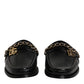 Black Leather DG Chain Embellished Sandals Shoes