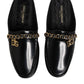 Black Leather DG Chain Embellished Sandals Shoes