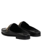 Black Leather DG Chain Embellished Sandals Shoes