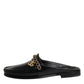 Black Leather DG Chain Embellished Sandals Shoes