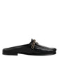 Black Leather DG Chain Embellished Sandals Shoes