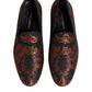 Black Jacquard Polyester Slip On Loafers Shoes