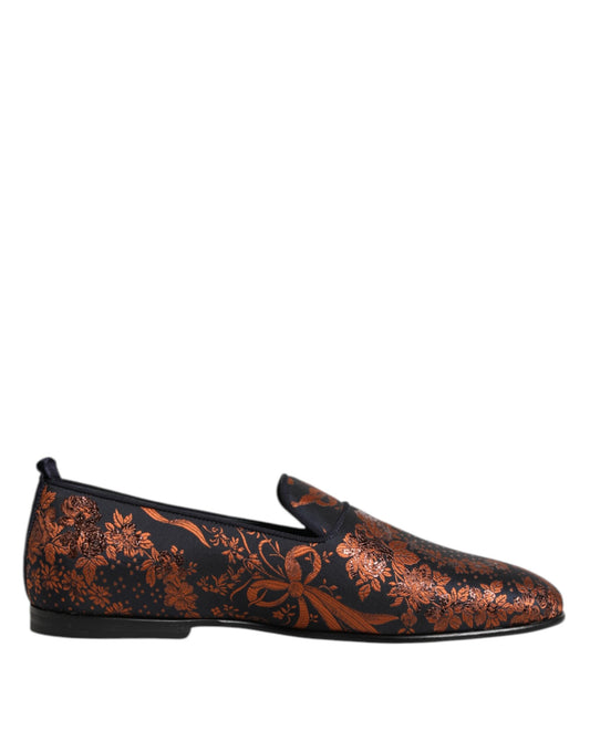 Black Jacquard Polyester Slip On Loafers Shoes