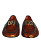 Orange Sequin Embellished Men Loafers Shoes