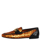 Orange Sequin Embellished Men Loafers Shoes