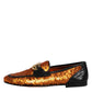 Orange Sequin Embellished Men Loafers Shoes