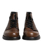 Brown Leather Lace Up Men Ankle Boots Shoes