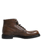 Brown Leather Lace Up Men Ankle Boots Shoes