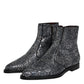 Dark Gray Cotton Sequined Chelsea Boots Shoes