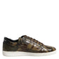 Brown Exotic Leather Low Top Sneakers Shoes