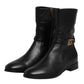 Black Leather Flats Logo Short Boots Shoes