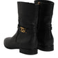 Black Leather Flats Logo Short Boots Shoes
