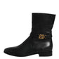 Black Leather Flats Logo Short Boots Shoes