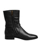 Black Leather Flats Logo Short Boots Shoes