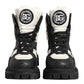 Black White Padded Lace Up Short Boots Shoes