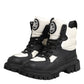 Black White Padded Lace Up Short Boots Shoes