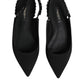 Black Crystal Charmeuse Slingback Shoes