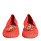 Orange Lace Crystal Ballet Flats Loafers Shoes