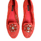 Orange Lace Crystal Ballet Flats Loafers Shoes