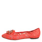 Orange Lace Crystal Ballet Flats Loafers Shoes