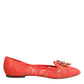 Orange Lace Crystal Ballet Flats Loafers Shoes