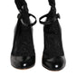 Black Leather Lace Socks Heels Pumps Shoes