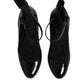 Black Leather Lace Socks Heels Pumps Shoes