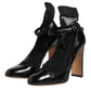 Black Leather Lace Socks Heels Pumps Shoes
