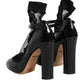 Black Leather Lace Socks Heels Pumps Shoes