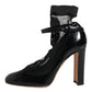 Black Leather Lace Socks Heels Pumps Shoes
