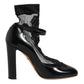 Black Leather Lace Socks Heels Pumps Shoes