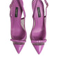 Purple Leather Mesh High Heels Slingback Shoes