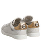 White Gold Leather Low Top Sneakers Shoes