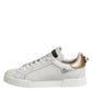 White Gold Leather Low Top Sneakers Shoes