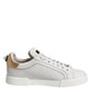 White Gold Leather Low Top Sneakers Shoes