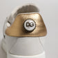 White Gold Leather Low Top Sneakers Shoes