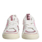 White Pink Leather Low Top Sneakers Shoes