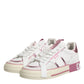 White Pink Leather Low Top Sneakers Shoes