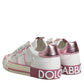 White Pink Leather Low Top Sneakers Shoes